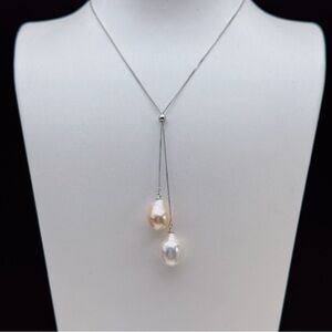 26X72 S925 Stamped Freshwater Baroque Edison Pearl Adjustable Lariat Necklace
